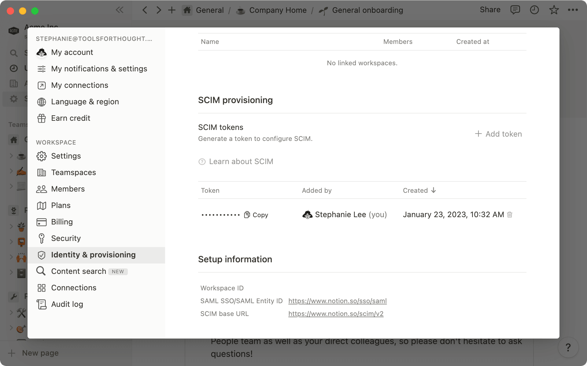 Mit der SCIM-API von Notion kannst du Mitglieder und Gruppen in Notion bereitstellen, verwalten sowie deren Bereitstellung aufheben.