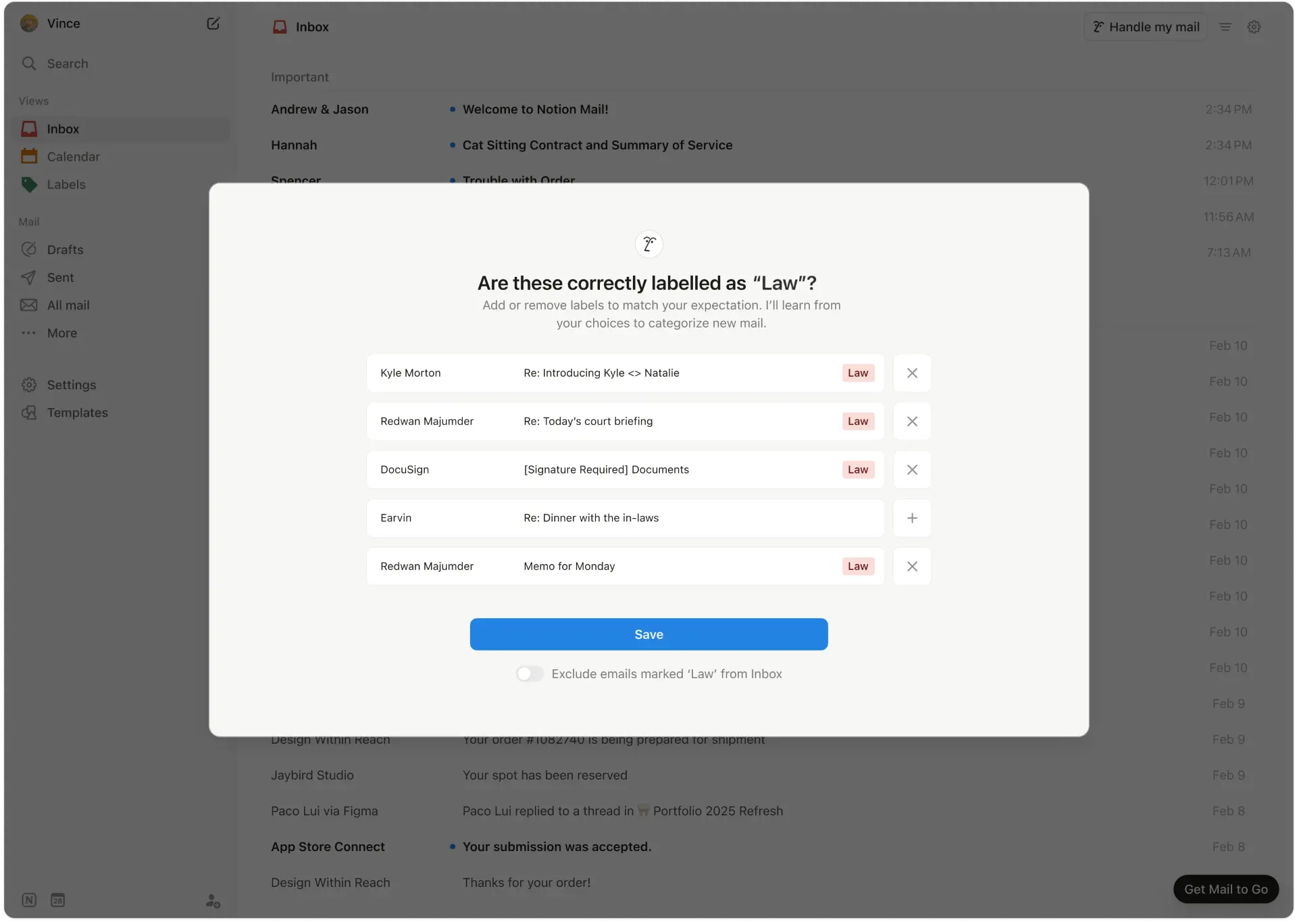 Notion Mail labels